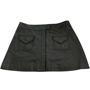 Boston Proper Black LEATHER  A-Line Mini Skirt